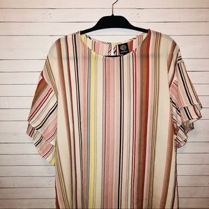 Bobeau 1X plus size stripped ruffled short sleeve